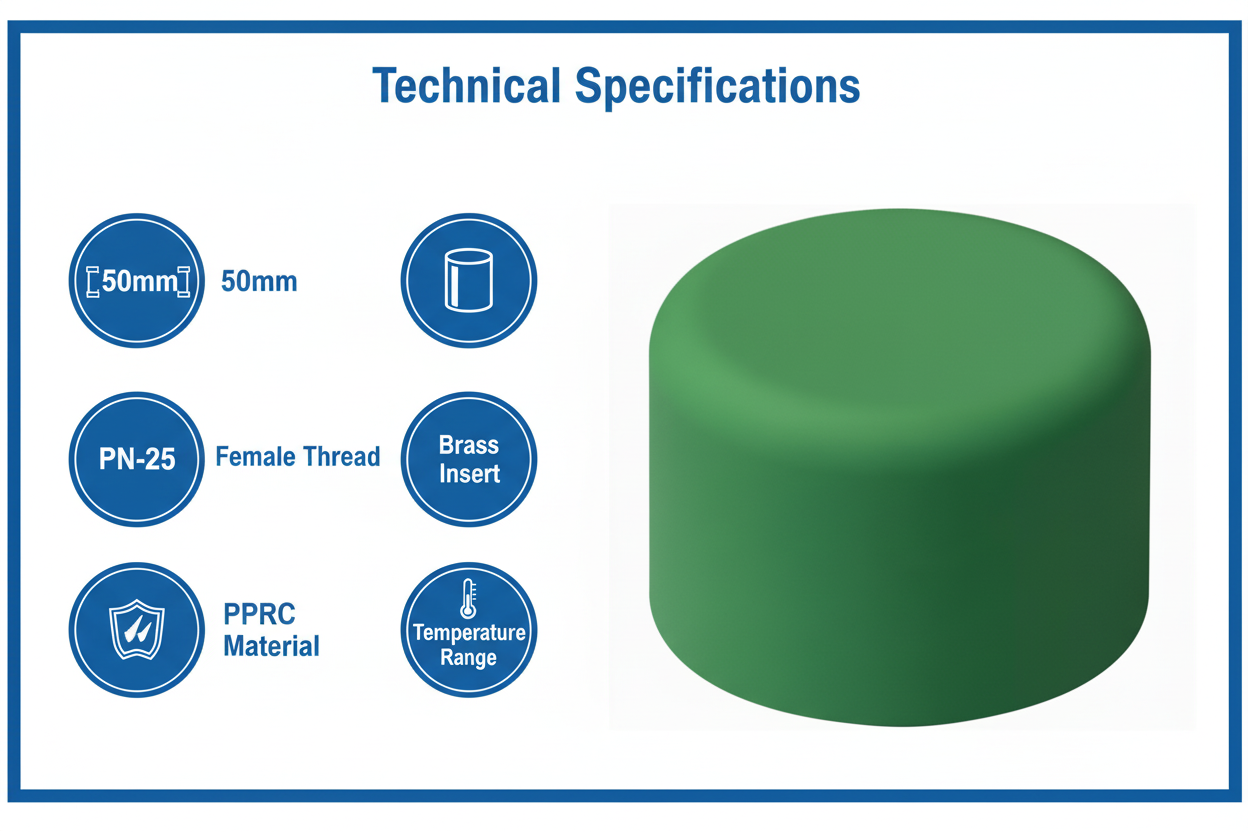 PPRC Endcap 50mm Technical Specifications - PN-25 pressure rating