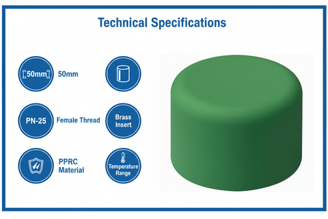 PPRC Endcap 50mm Technical Specifications - PN-25 pressure rating