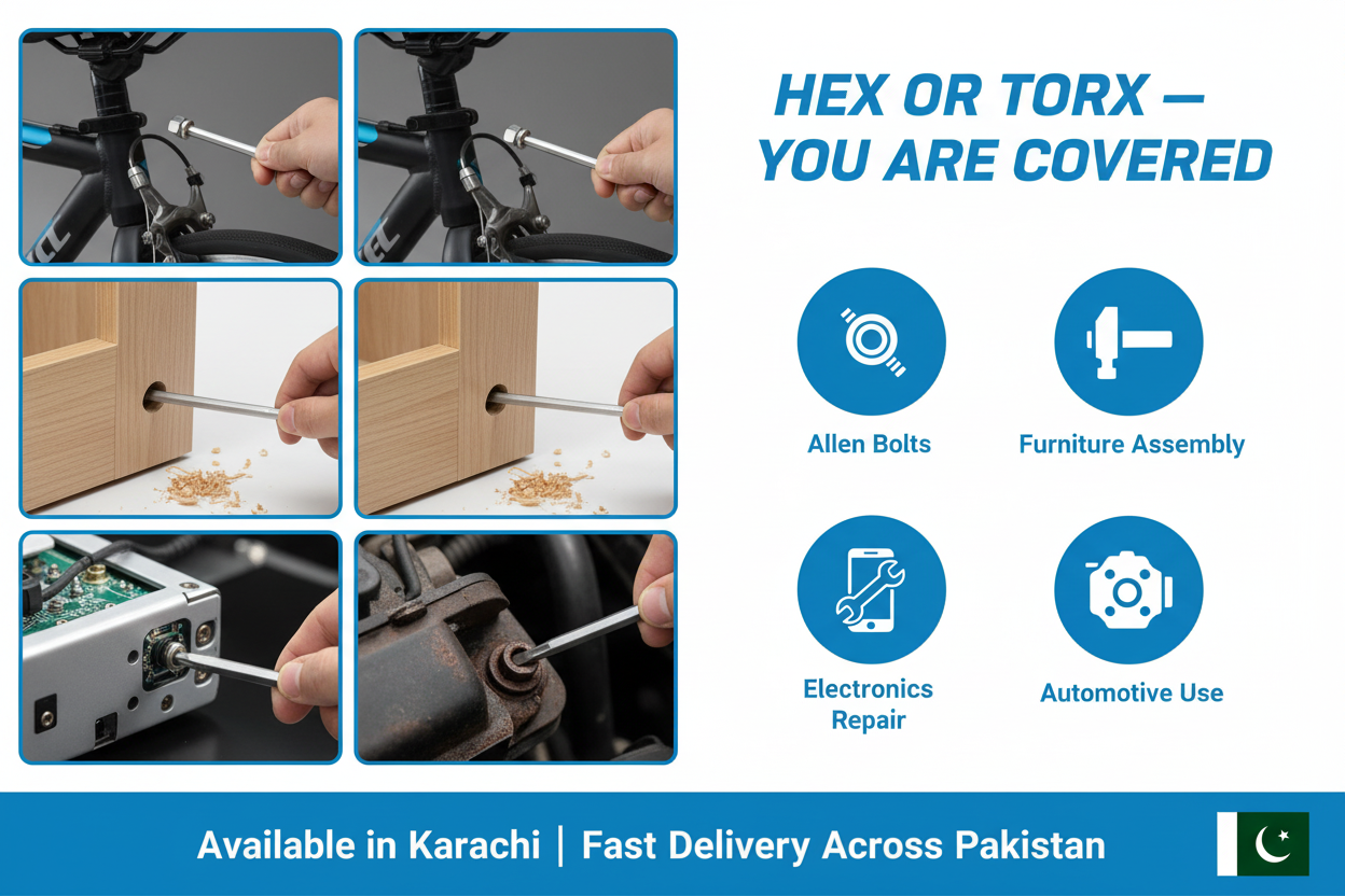 Total Hex and Torx Key Set Use Cases - Allen Bolts Furniture Electronics Automotive