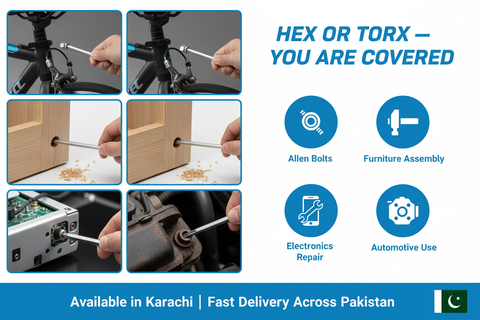 Total Hex and Torx Key Set Use Cases - Allen Bolts Furniture Electronics Automotive
