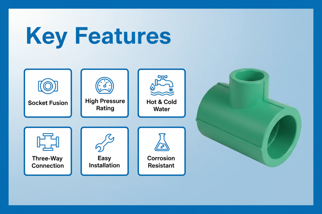 Features and benefits of PN-25 certified reducing tee PPRc fitting