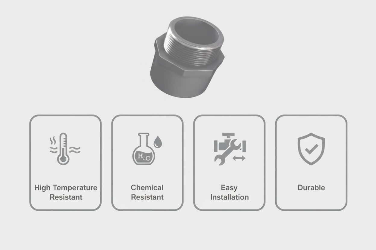 Gray CPVC Male Adapter Features - High Temperature Resistant, Chemical Resistant, Easy Installation, Durable