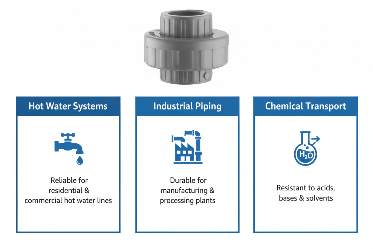 CPVC Union Applications - Hot Water Systems, Industrial Piping, Chemical Transport
