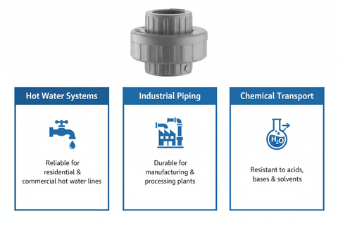CPVC Union Applications - Hot Water Systems, Industrial Piping, Chemical Transport