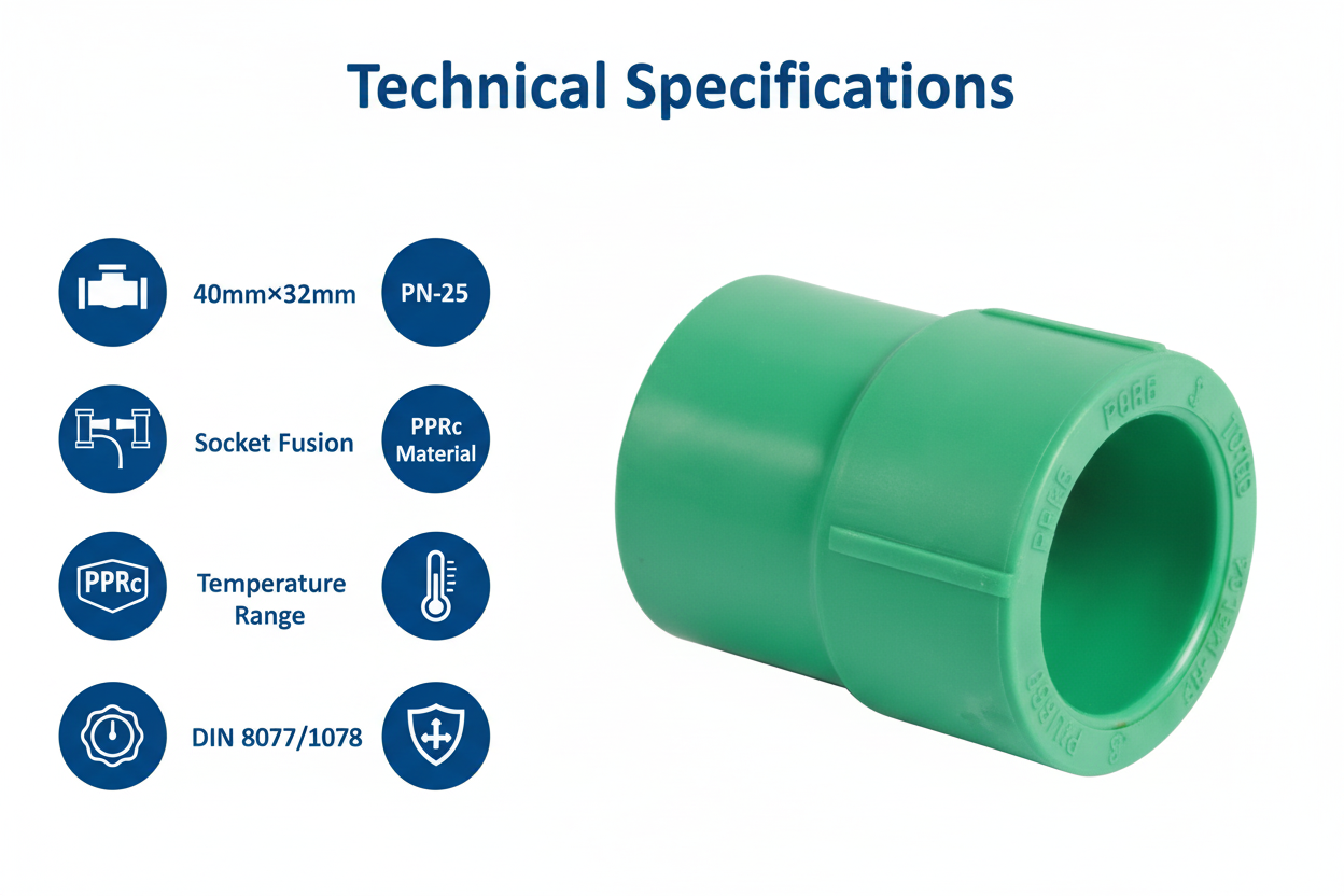 Technical specifications for reducing socket PPRc 40mm×32mm PN-25