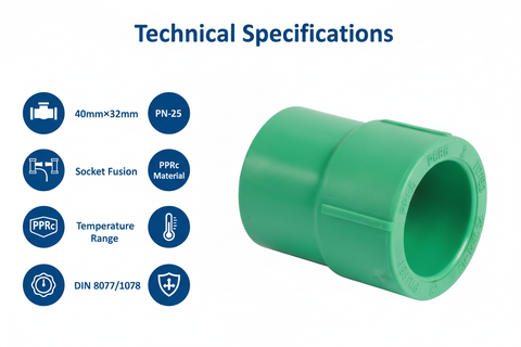 Technical specifications for reducing socket PPRc 40mm×32mm PN-25