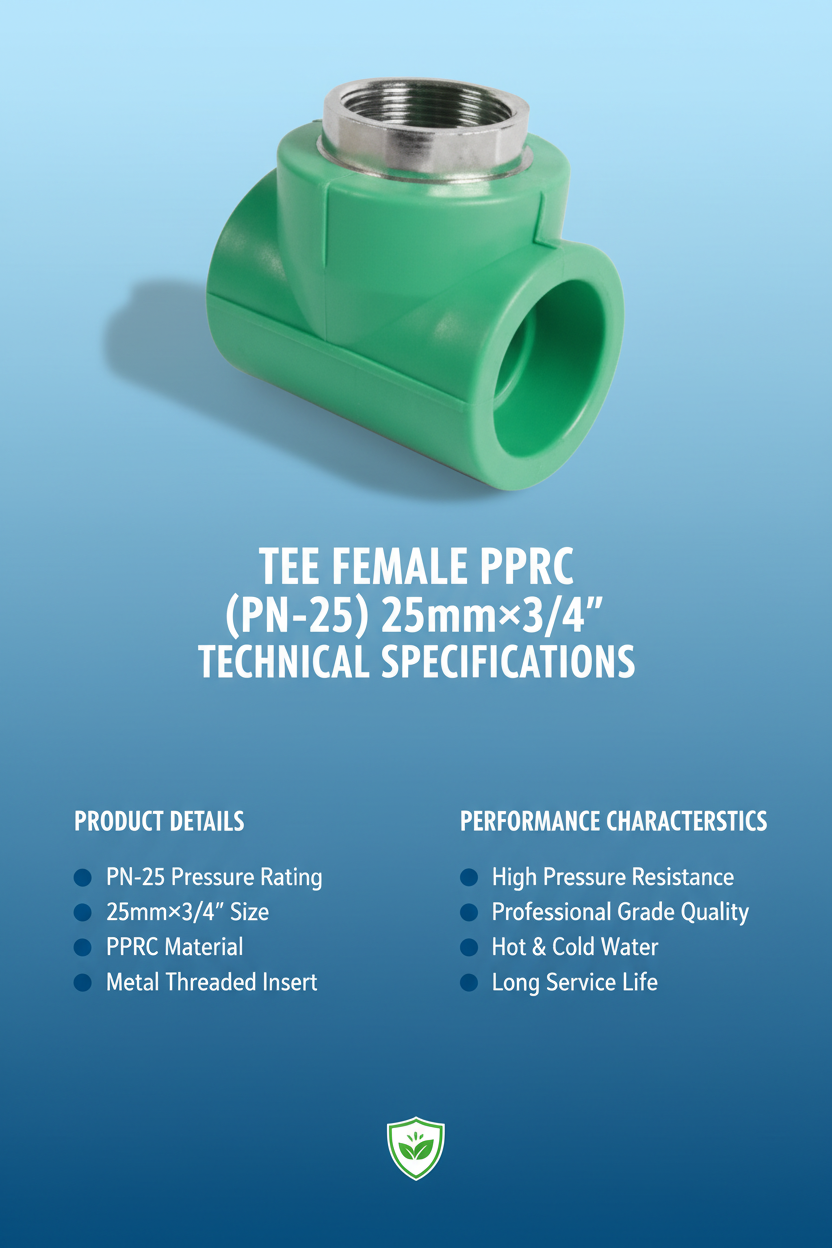 Tee Female PPRC PN-25 25mm×3/4 inch Technical Specifications