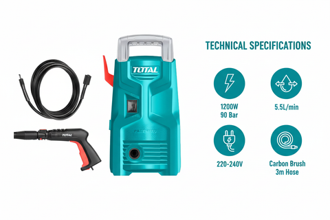 Total TGT113026 Technical Specifications - 1200W Power, 90 Bar, 5.5L/min Flow