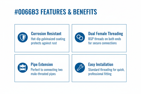 Features and benefits of G.I Fitting Socket - corrosion resistant, dual female threading, pipe extension, easy installation
