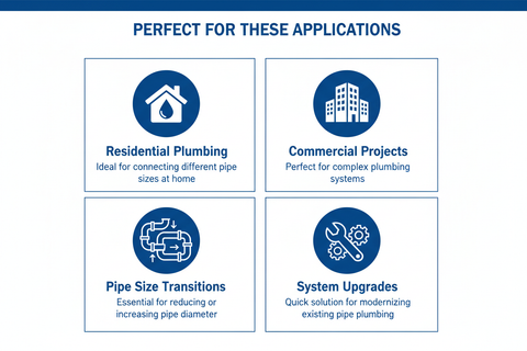 Applications for G.I Bush Fitting - residential plumbing, commercial projects, pipe size transitions, system upgrades