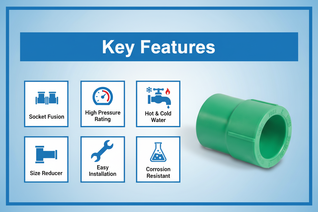 Features and benefits of PN-25 certified reducing socket PPRc fitting