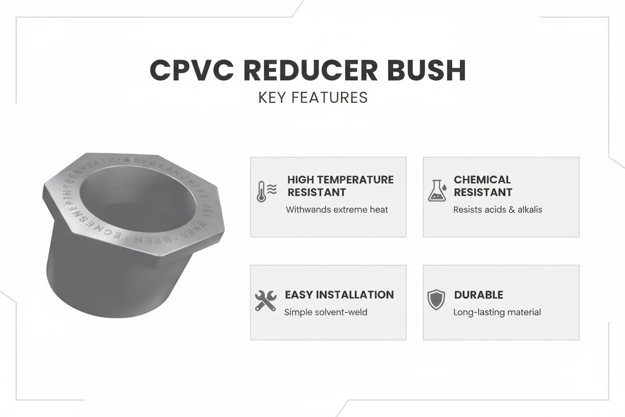 Gray CPVC Reducer Bush Features - High Temperature Resistant, Chemical Resistant, Easy Installation, Durable