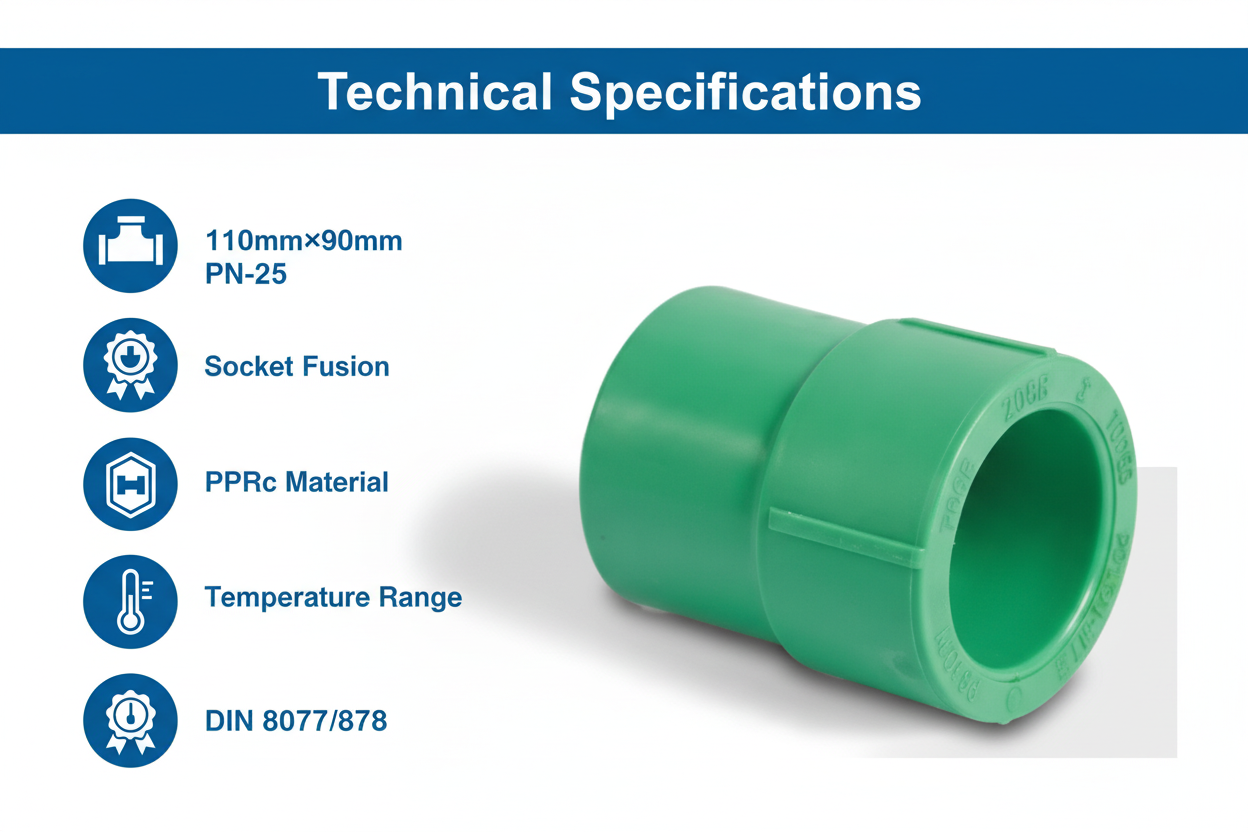 Technical specifications for reducing socket PPRc 110mm×90mm PN-25
