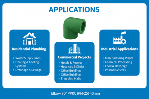 Elbow 90° PPRC PN-25 40mm Applications