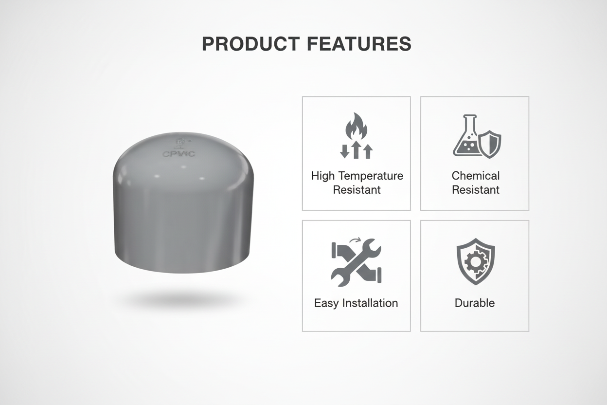 Gray CPVC End Cap Features - High Temperature Resistant, Chemical Resistant, Easy Installation, Durable