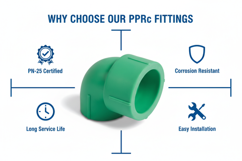 Features and benefits of PN-25 certified reducing elbow PPRc fitting