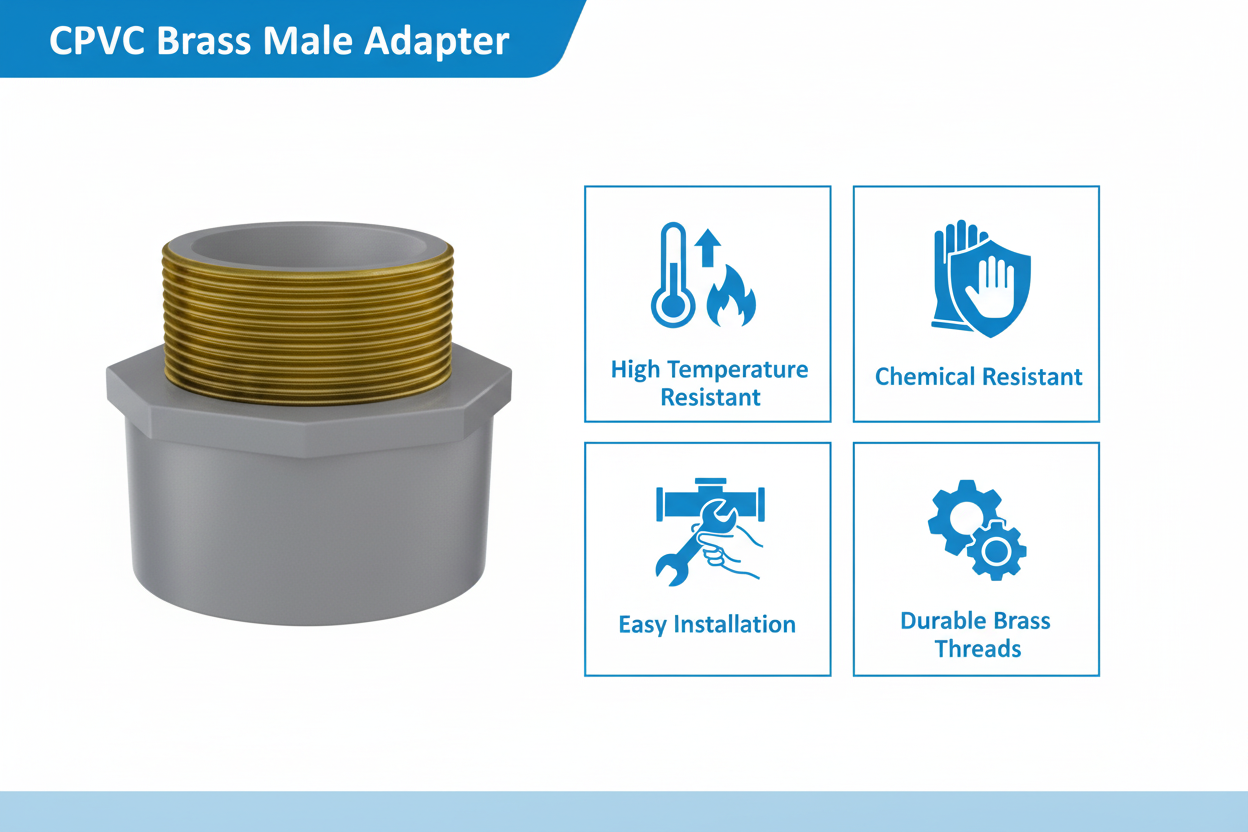 CPVC Brass Male Adapter Features - High Temperature Resistant, Chemical Resistant, Easy Installation, Durable