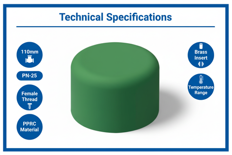 PPRC Endcap 110mm Technical Specifications - PN-25 pressure rating