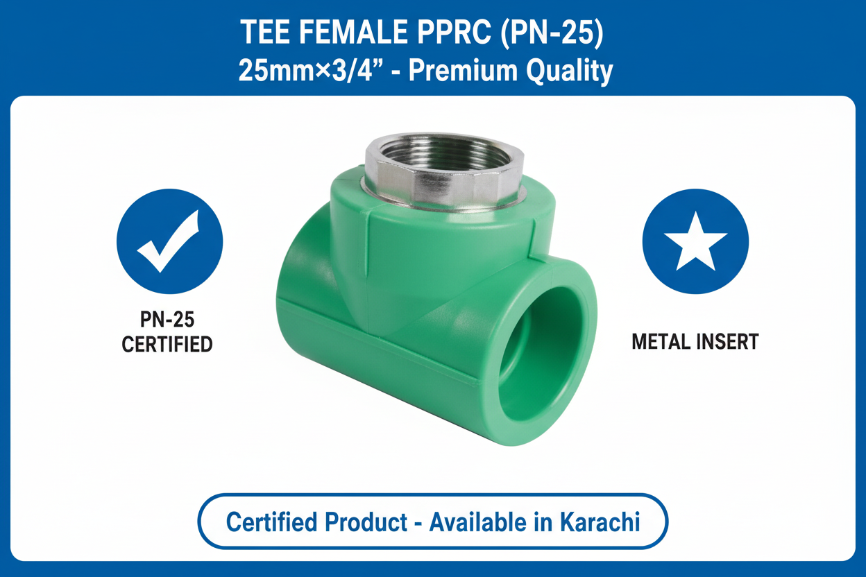 Tee Female PPRC PN-25 25mm×3/4 inch Quality Certification