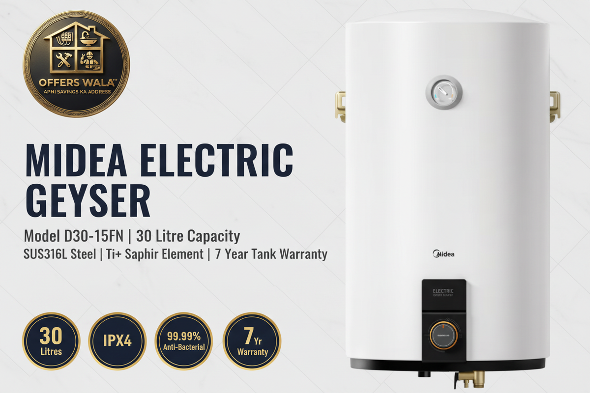 Midea D30-15FN Electric Geyser – Hero Banner A+ Image