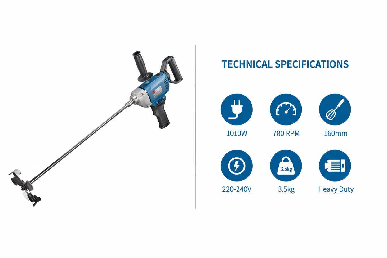 Dongcheng DQU02-160 Technical Specifications - 1010W Power, 780 RPM, 160mm Paddle