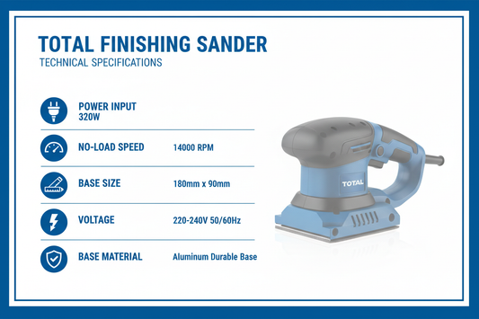 Total Finishing Sander Technical Specifications - 320W, 14000 RPM, Aluminum Base