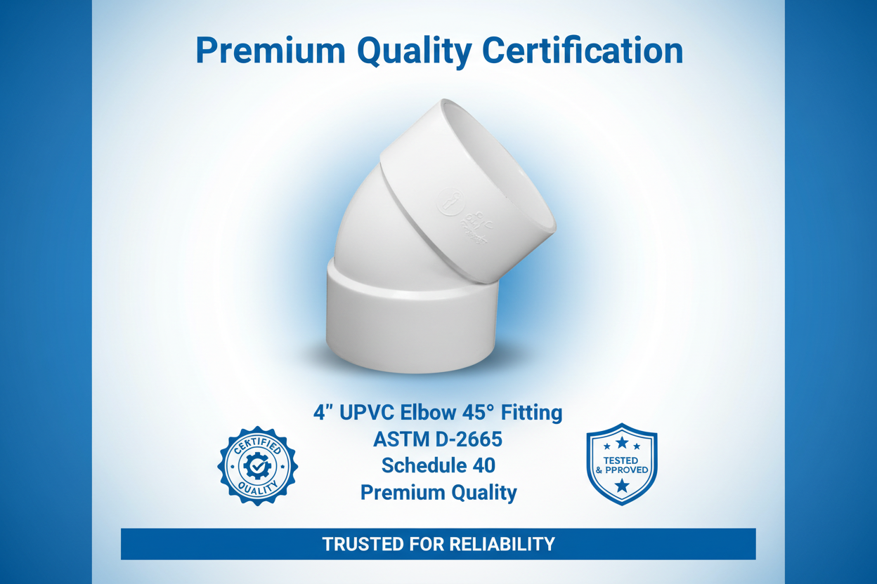 UPVC Elbow 45° Fitting - ASTM D-2665 Schedule 40 Premium Quality