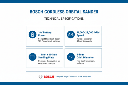 Bosch Sander Specifications - 18V, Variable Speed