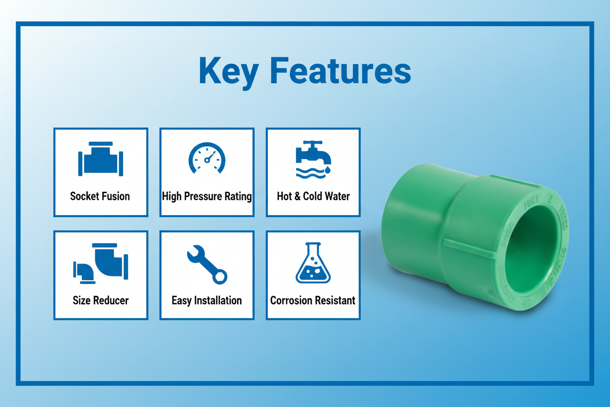 Features and benefits of PN-25 certified reducing socket PPRc fitting