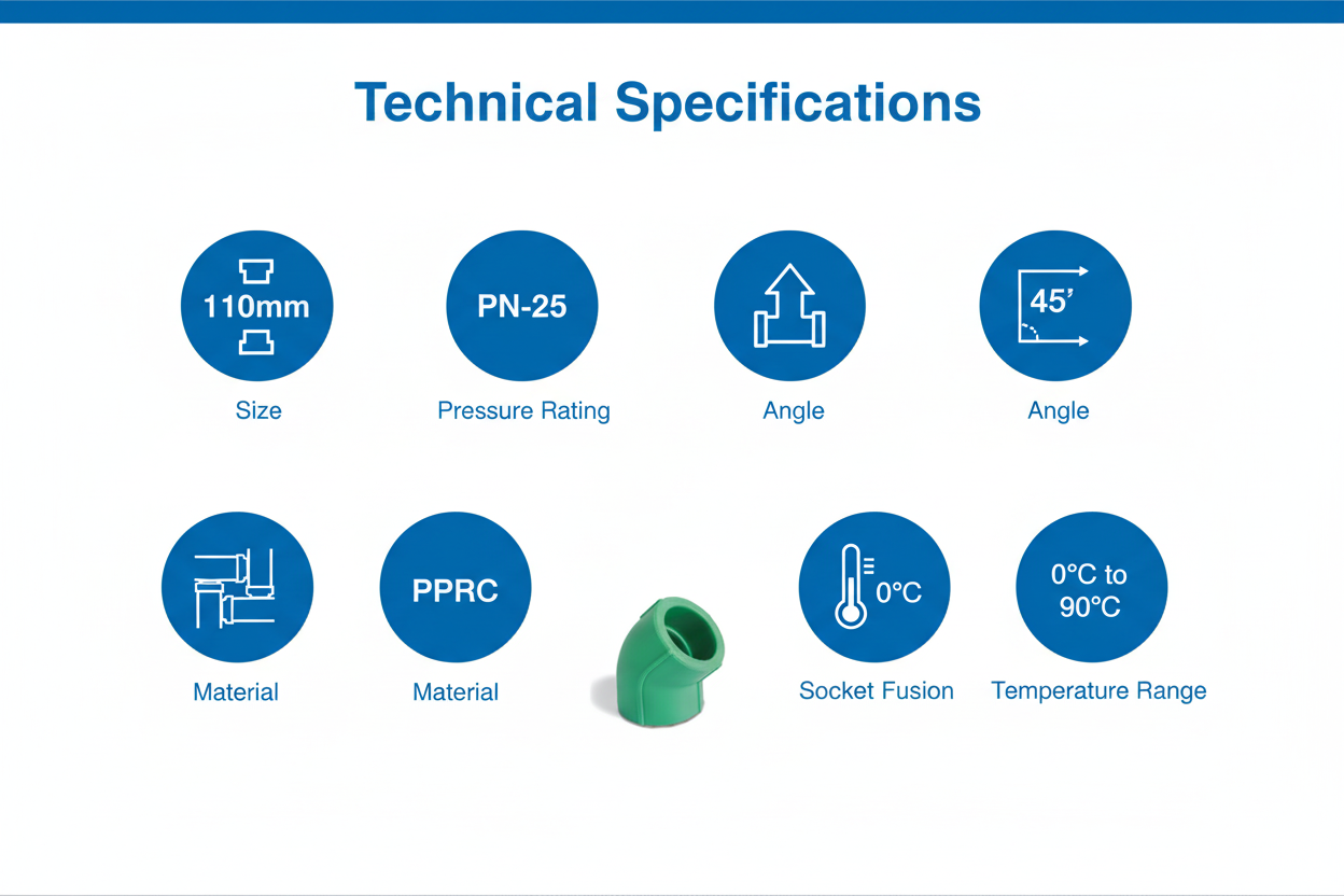 Elbow 45° PPRC PN-25 110mm Technical Specifications