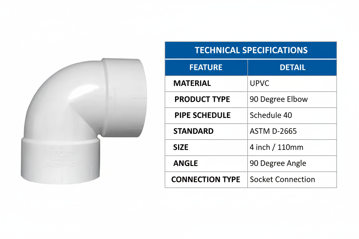 UPVC Elbow 90° Technical Specifications - Schedule 40, ASTM D-2665