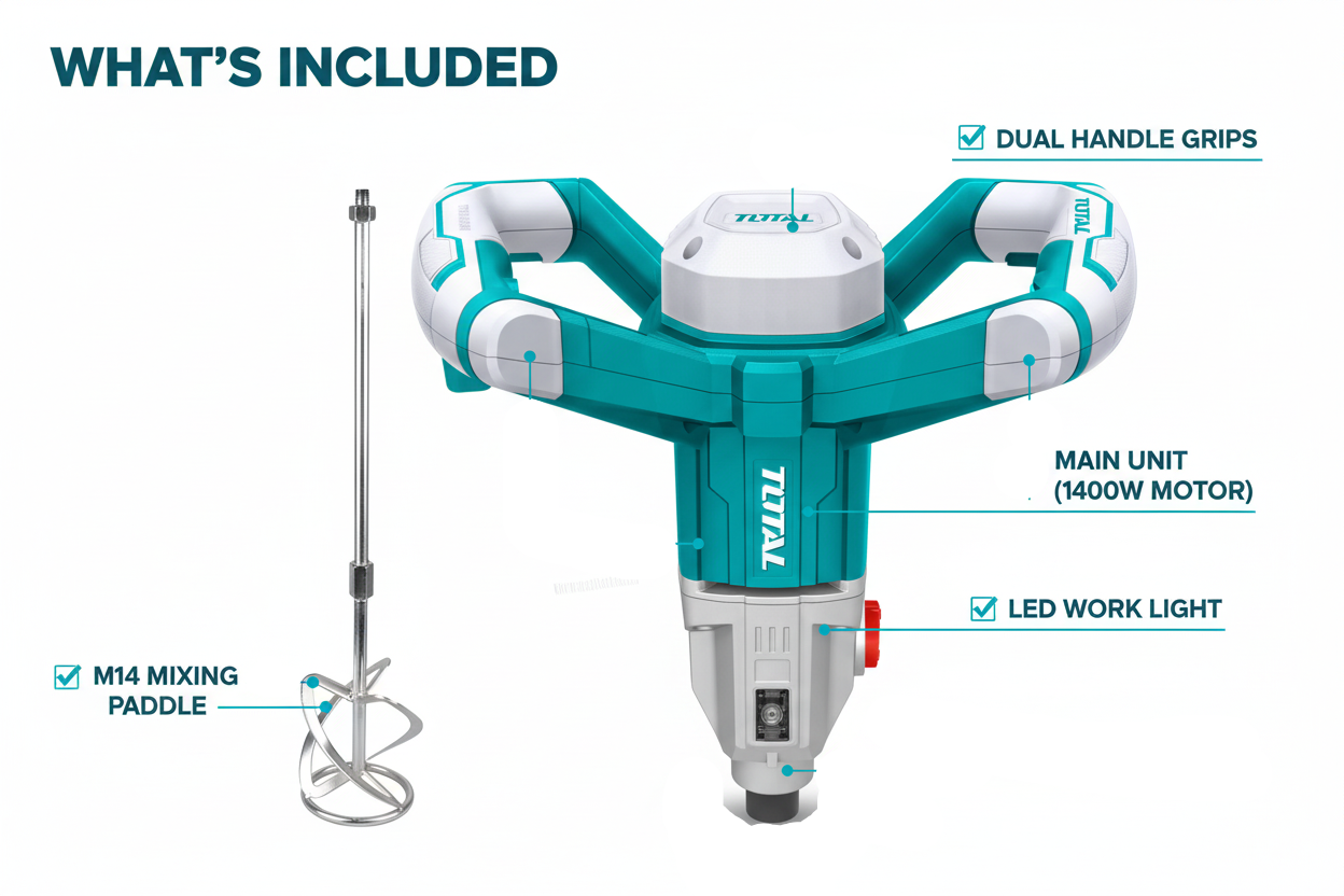 Total TD614006 Package Contents - Mixer, Paddle, Dual Handles, LED Light
