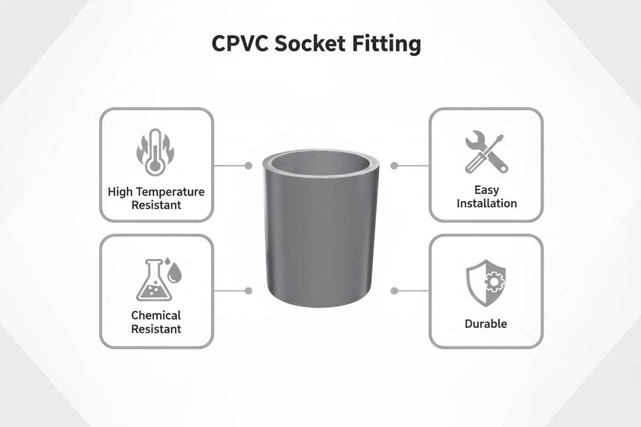 Gray CPVC Socket Features - High Temperature Resistant, Chemical Resistant, Easy Installation, Durable