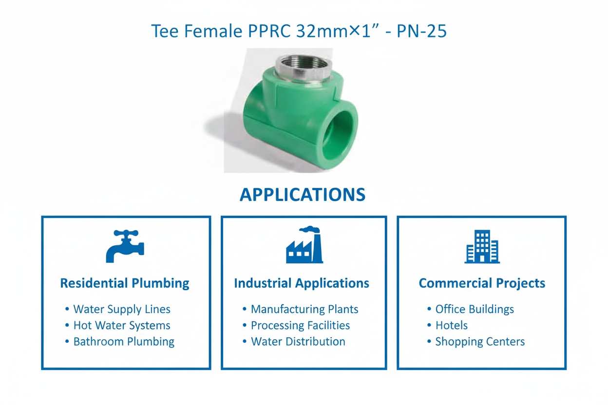 Tee Female PPRC PN-25 32mm×1 inch Applications
