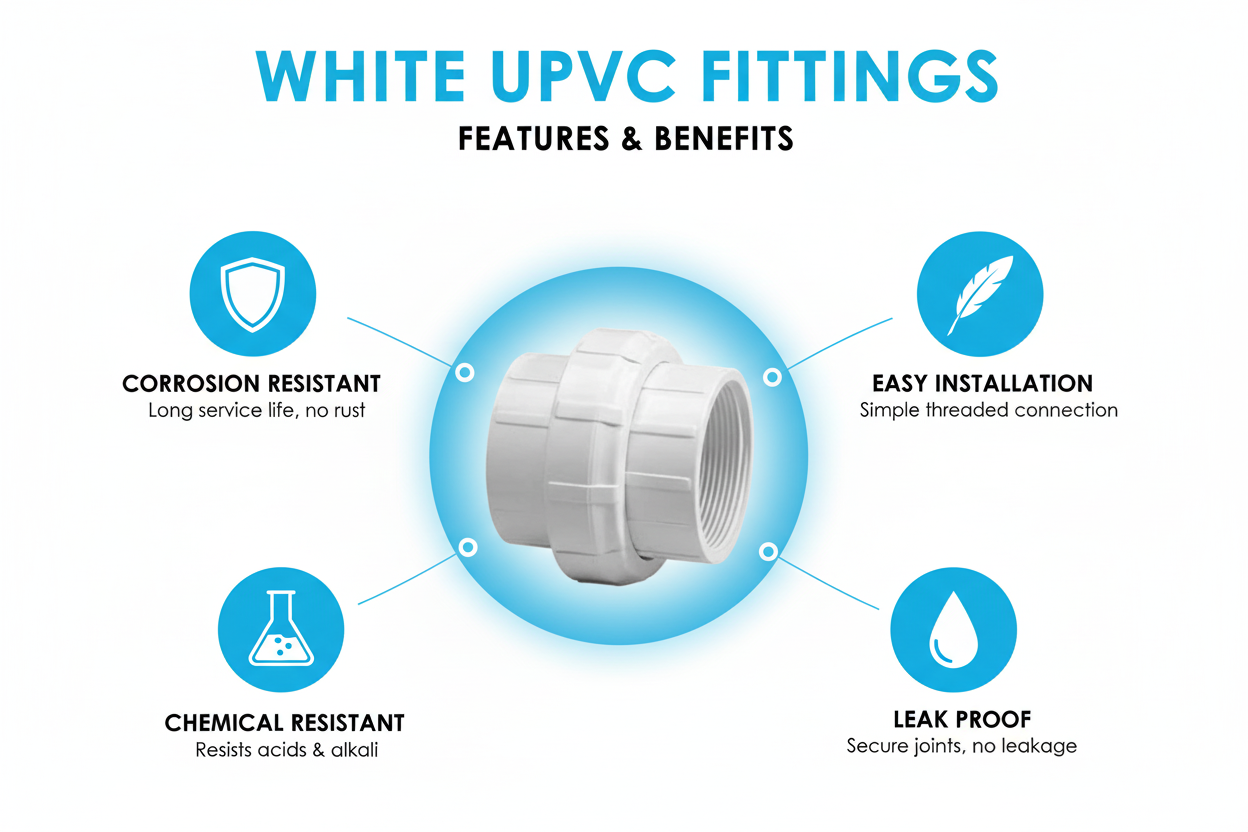 White UPVC Union Features - Corrosion Resistant, Easy Installation, Chemical Resistant, Leak Proof
