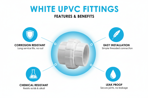 White UPVC Union Features - Corrosion Resistant, Easy Installation, Chemical Resistant, Leak Proof