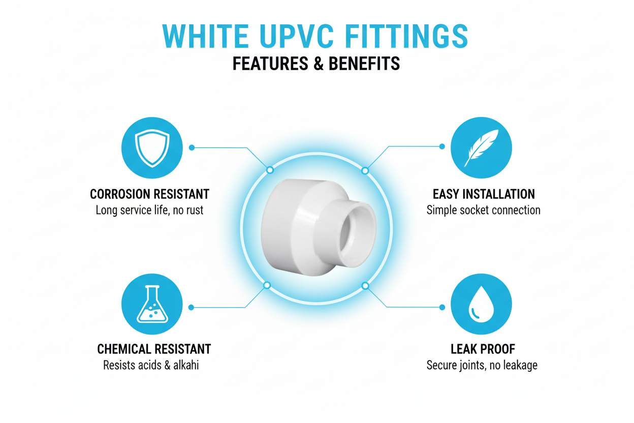 White UPVC Reducer Socket Features - Corrosion Resistant, Easy Installation, Chemical Resistant, Leak Proof