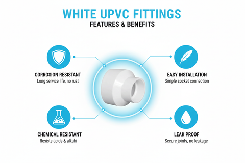 White UPVC Reducer Socket Features - Corrosion Resistant, Easy Installation, Chemical Resistant, Leak Proof
