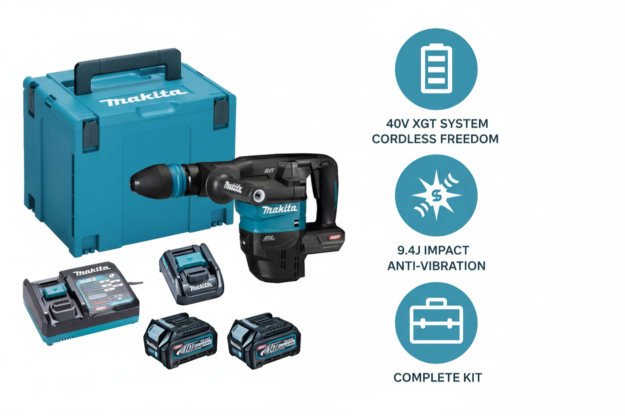 Makita HM001G Features & Benefits - 40V XGT, Cordless Freedom, Brushless Motor, AVT