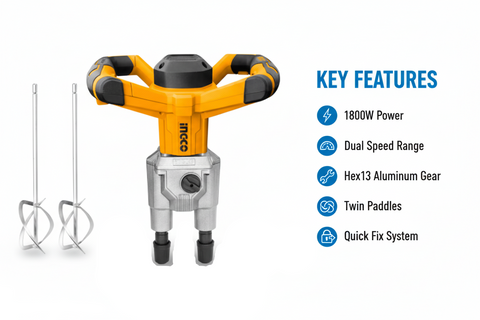 Ingco MX218008 Features & Benefits - Powerful Motor, Dual Speed, Aluminum Gear, Quick Fix System