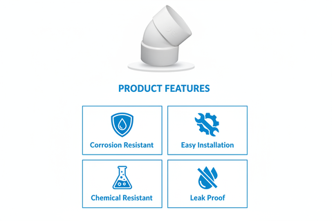 White UPVC Elbow 45° Features - Corrosion Resistant, Easy Installation, Chemical Resistant, Leak Proof