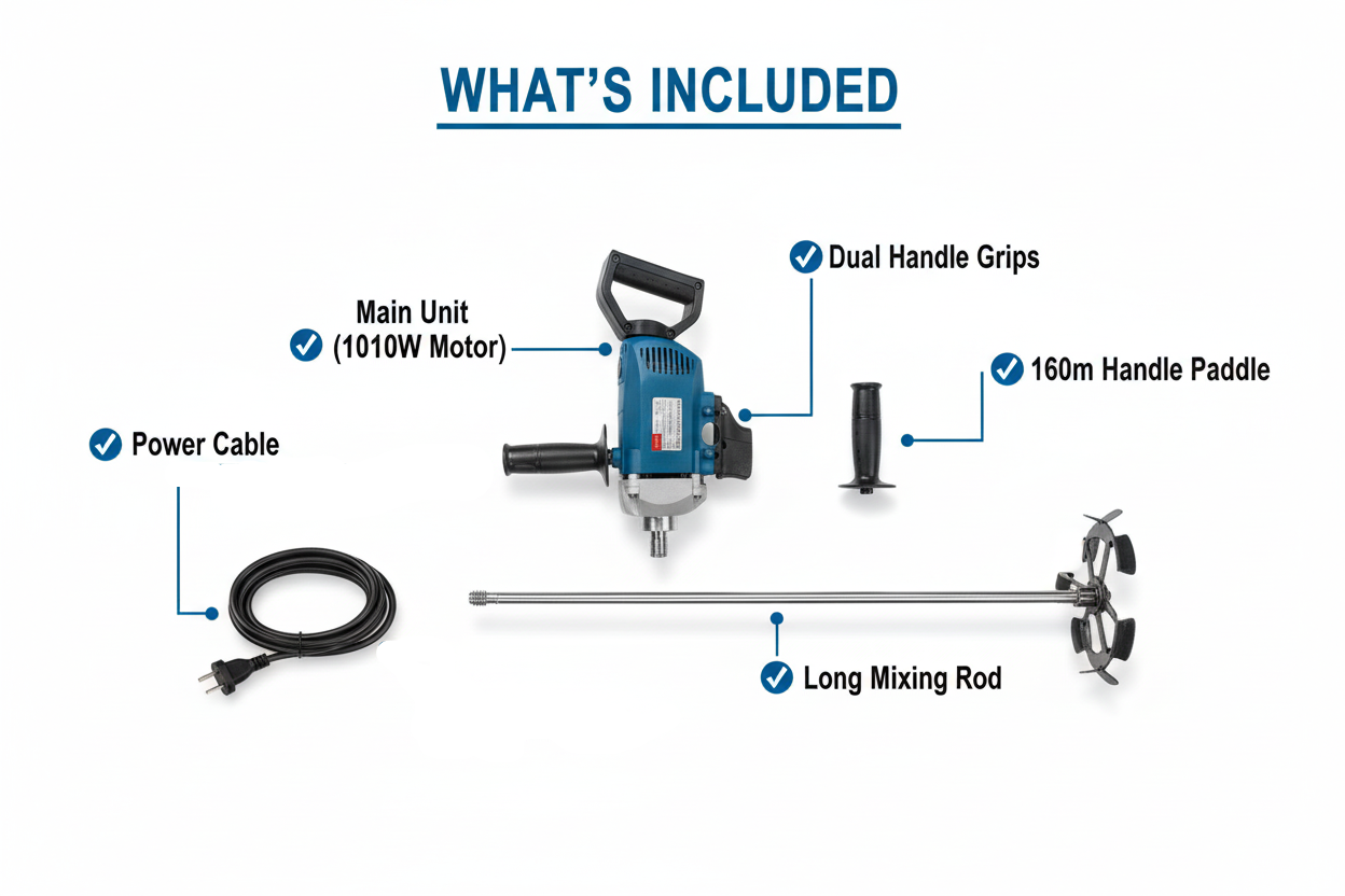 Dongcheng DQU02-160 Package Contents - Mixer, Paddle, Dual Handles