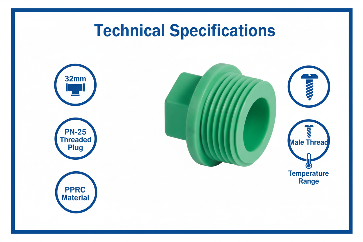 Plug 32mm Technical Specifications - PN-25 pressure rating