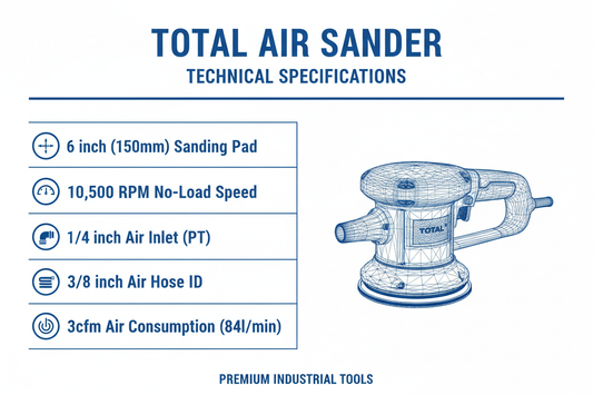 Total Air Sander Technical Specifications - 10500 RPM, 150mm Pad, Pneumatic