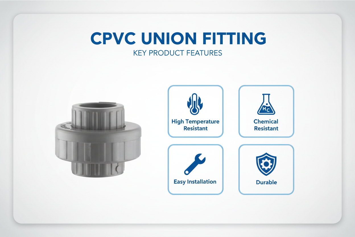 Gray CPVC Union Features - High Temperature Resistant, Chemical Resistant, Easy Installation, Durable