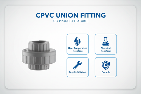 Gray CPVC Union Features - High Temperature Resistant, Chemical Resistant, Easy Installation, Durable