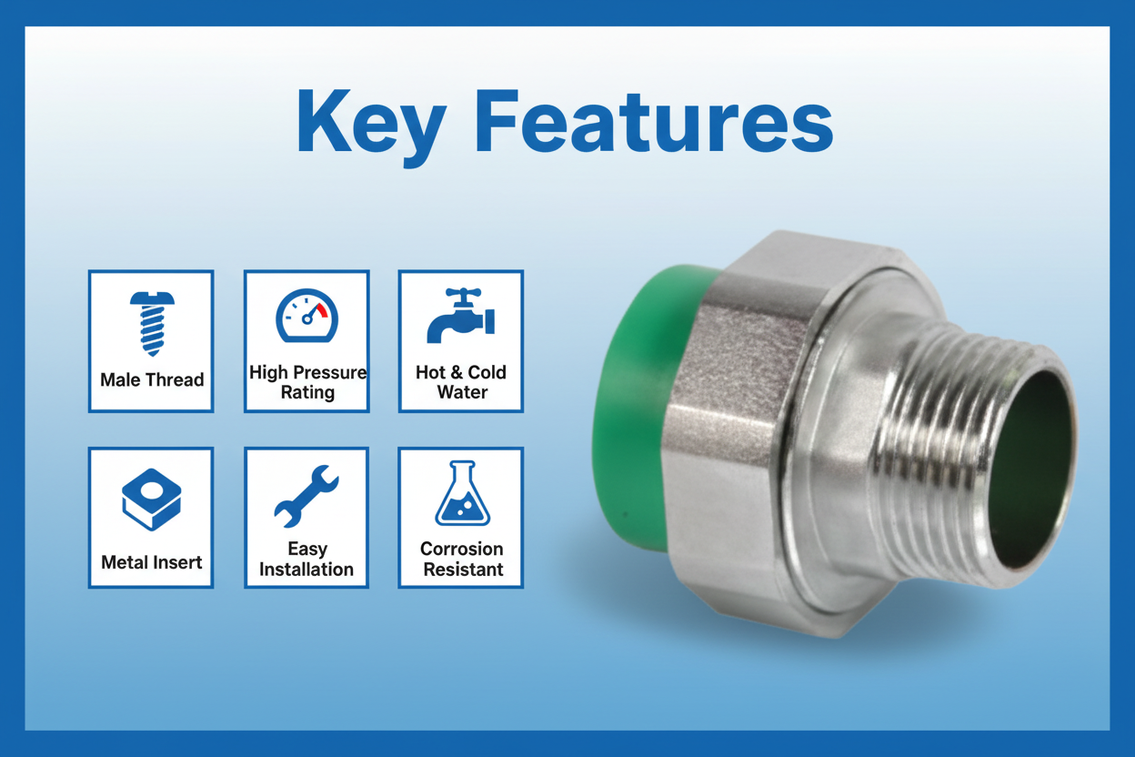 Features and benefits of PN-25 certified union male adaptor PPRc fitting
