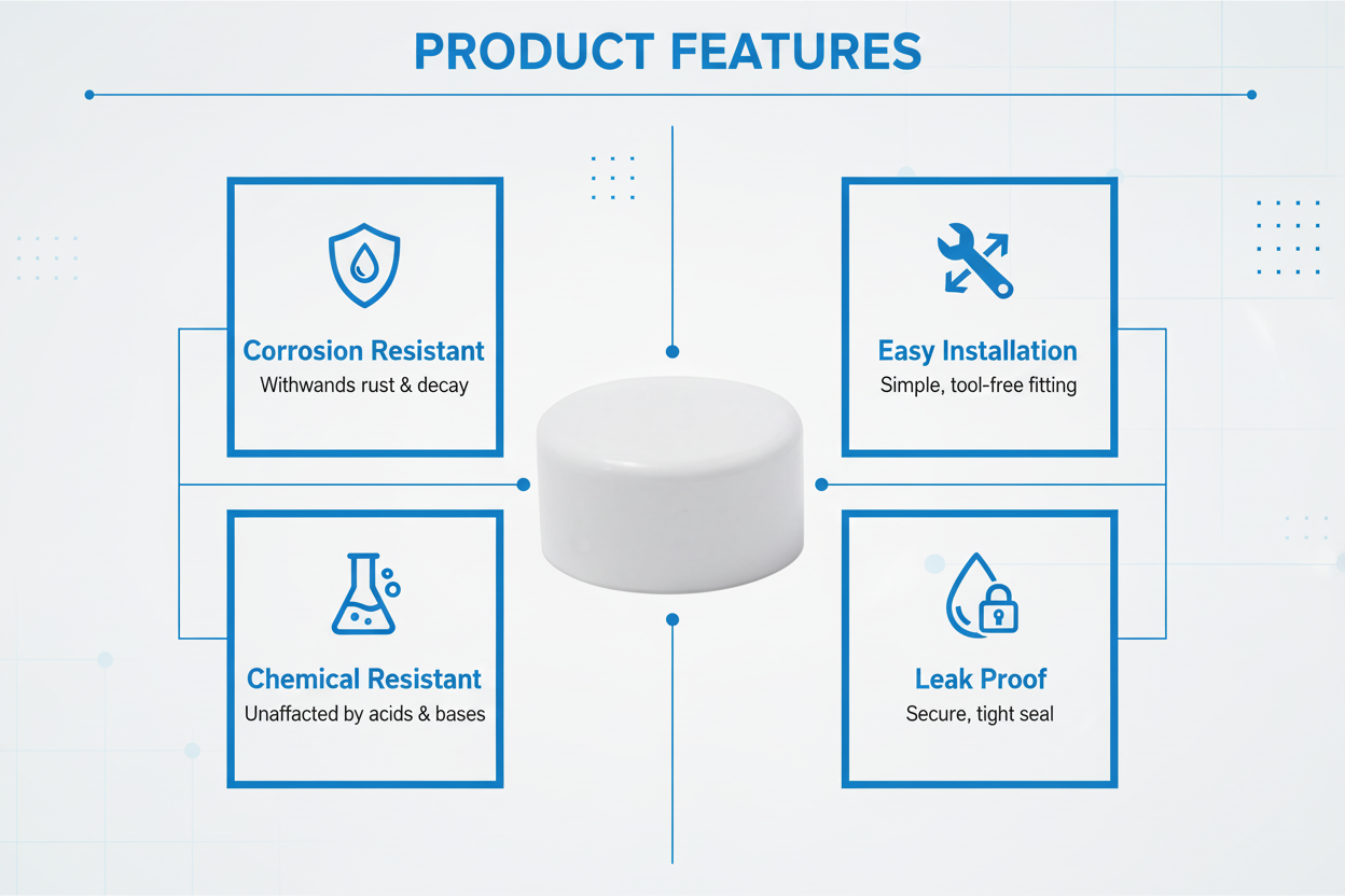 White UPVC End Cap Features - Corrosion Resistant, Easy Installation, Chemical Resistant, Leak Proof