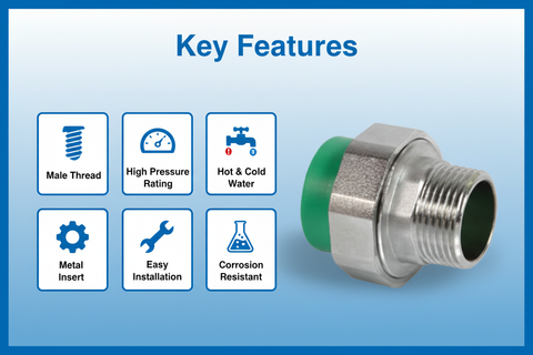 Features and benefits of PN-25 certified union male adaptor PPRc fitting