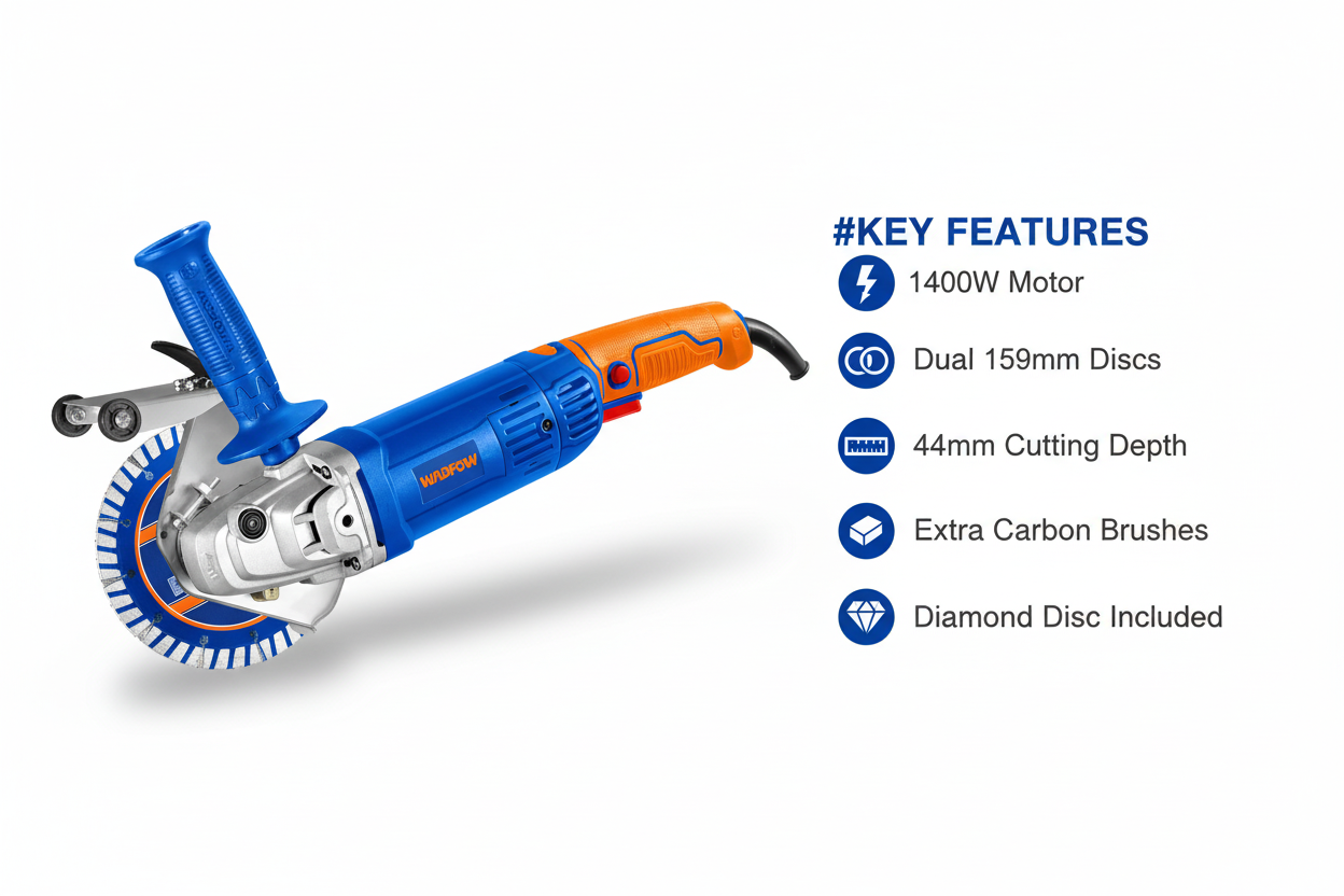 Wadfow WWAL151401 Features & Benefits - Dual Discs, Diamond Disc, Extra Carbon Brushes